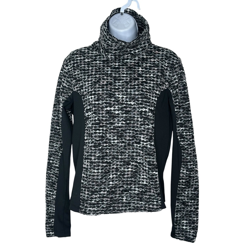 Nike Pro Hyperwarm Training Top Large Black White Geometric Turtleneck L/S Run - Picture 2 of 8